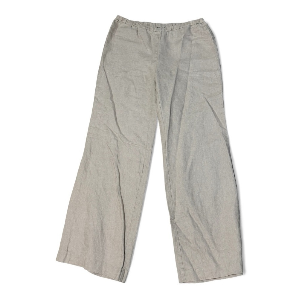 ADDITIONS by CHICO’S size 0 4 100% Linen Natural Tan Pants Wide Leg Relaxed Fit